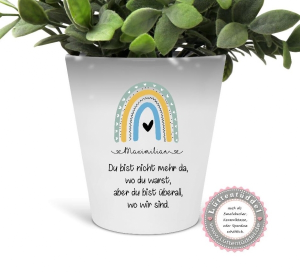stiller Blumentopf - Vase kleiner Regenbogen Name personalisiert  Sternenkind Trauer  Grab, Urnengrab, Abschied, Friedhof ....von Lüttentüddel®